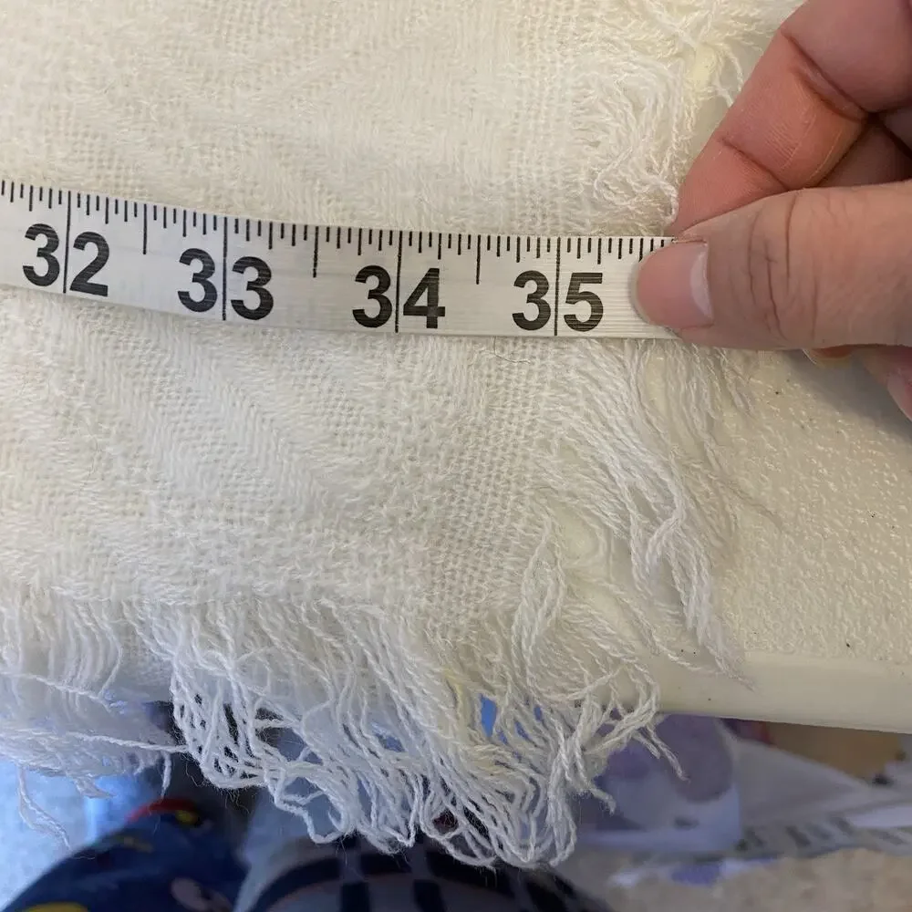 Beautiful Vintage MCM Acrylic White Square Tablecloth Japan Made Fringe Lot Of 2